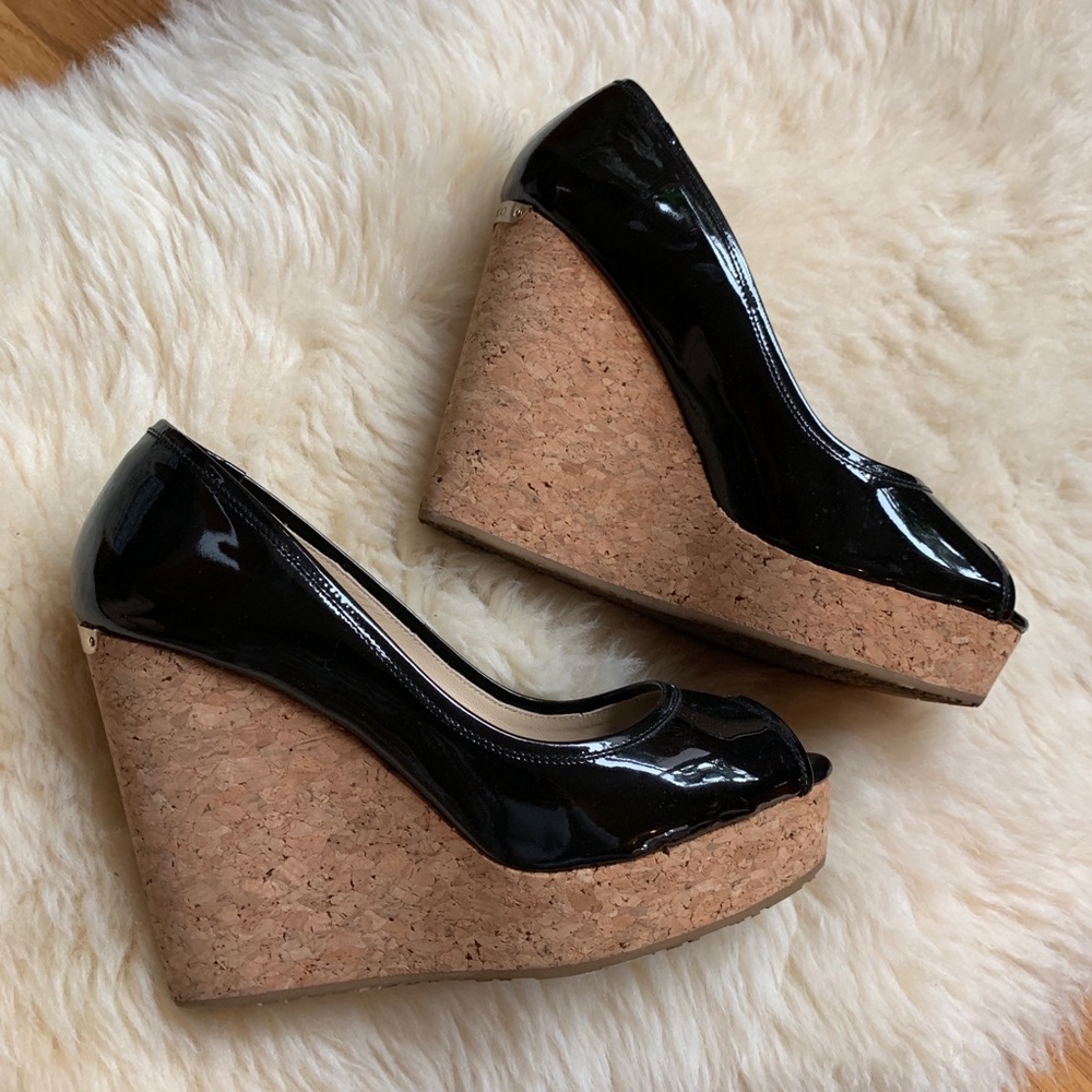Jimmy Choo💕Patent Black Cork Wedge Pump 9.5 - Picture 5 of 8